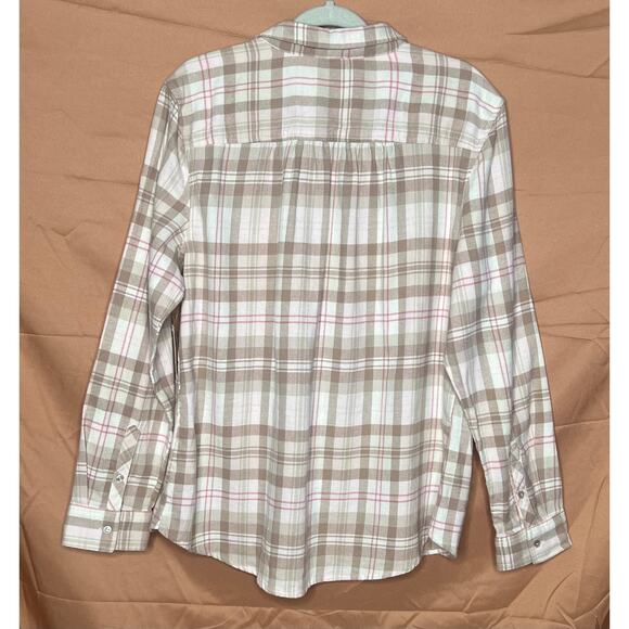 NWT-Croft & Barrow Beige/Tan & Pink Plaid Flannel Long Sleeve Button Up, Sz L - Picture 4 of 10